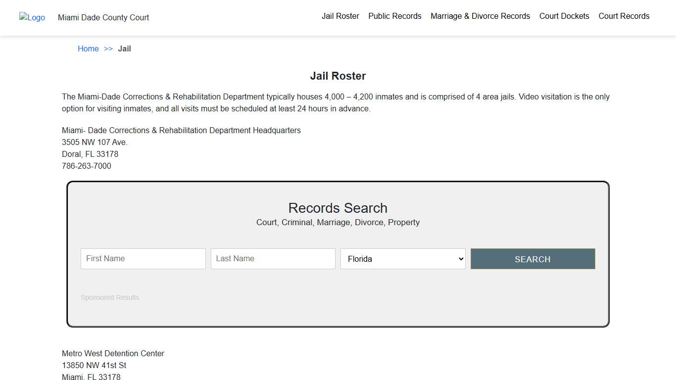 Jail Roster | Miami Dade County Court