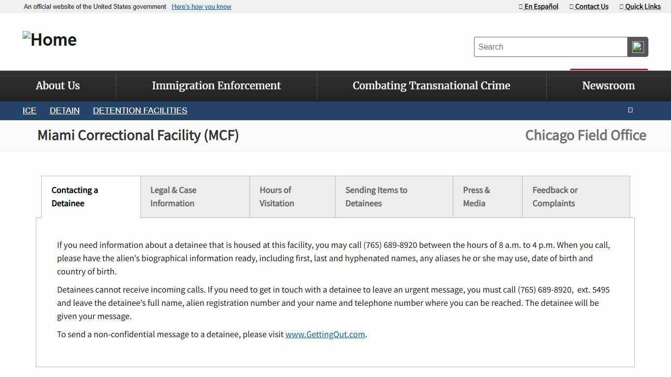 Miami Correctional Facility (MCF) | ICE